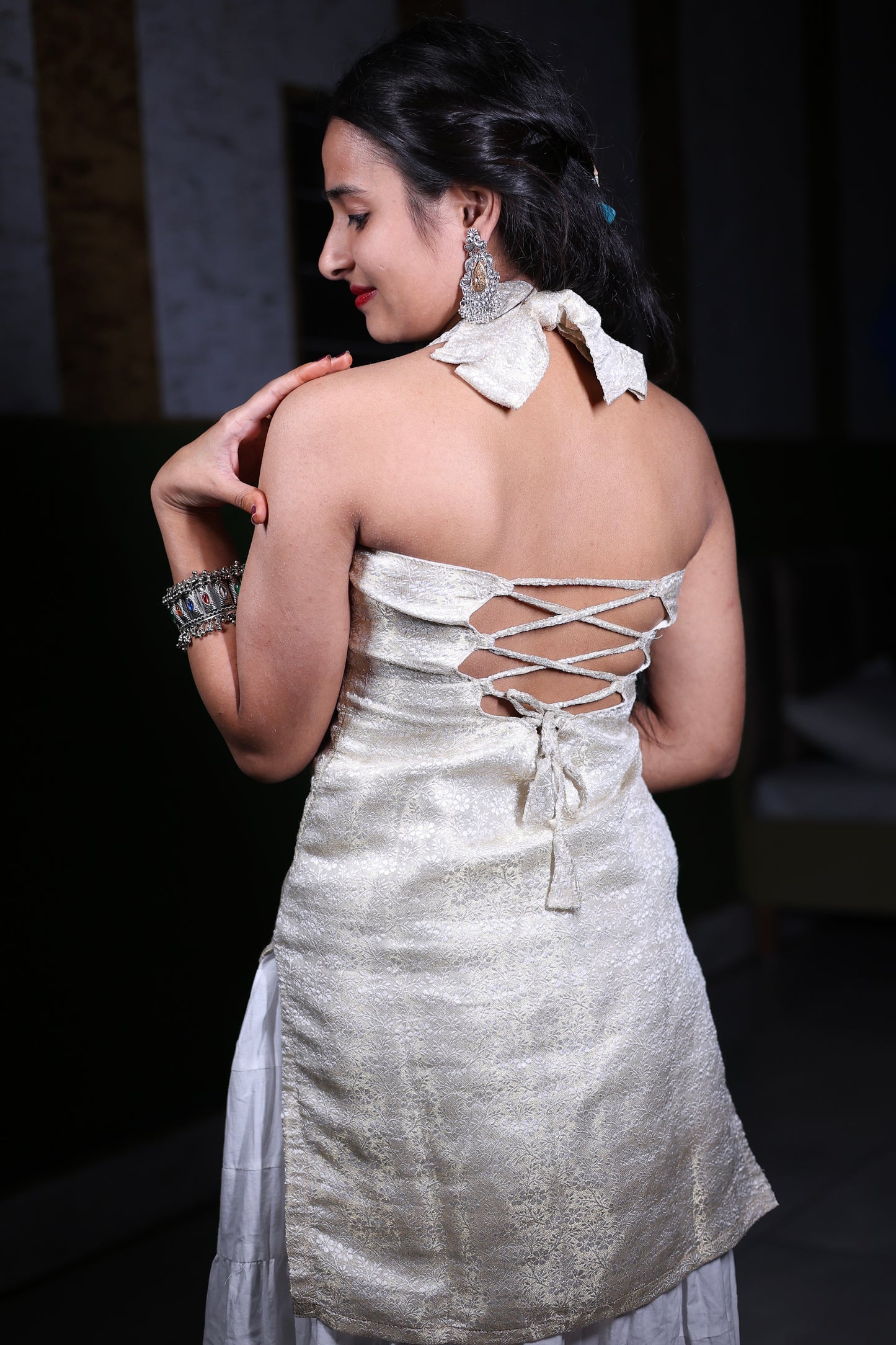 Women’s Elegant White Halter Neck Lehenga Set