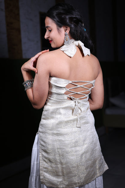 Women’s Elegant White Halter Neck Lehenga Set