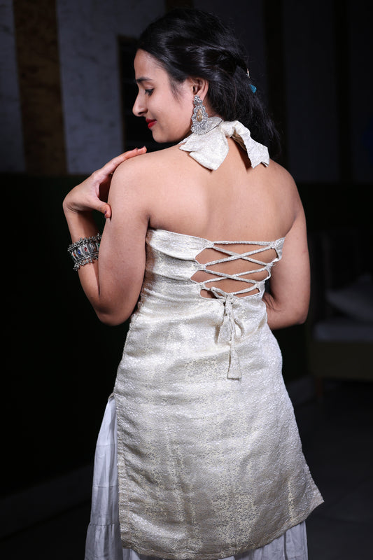 Women’s Elegant White Halter Neck Lehenga Set