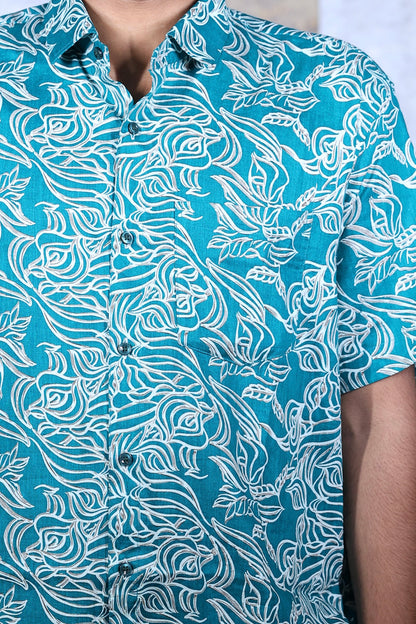 Teal Wave Printed Shirt