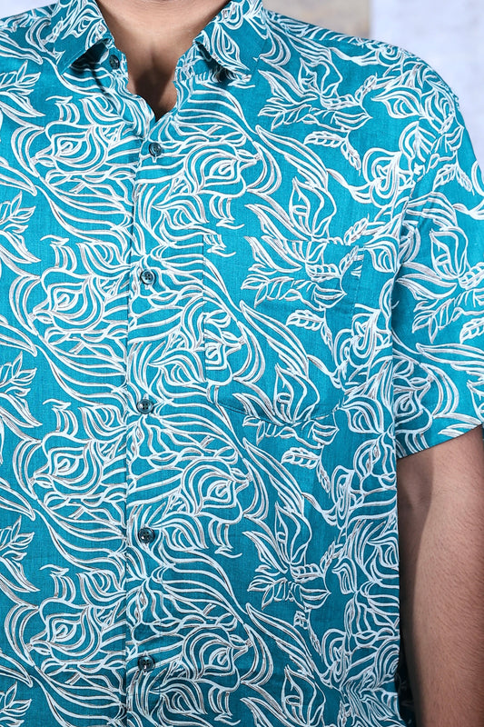 Teal Wave Printed Shirt