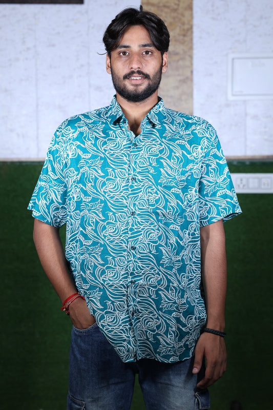 Teal Wave Printed Shirt