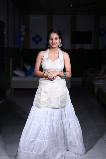 Women’s Elegant White Halter Neck Lehenga Set