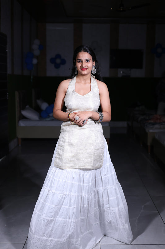 Women’s Elegant White Halter Neck Lehenga Set
