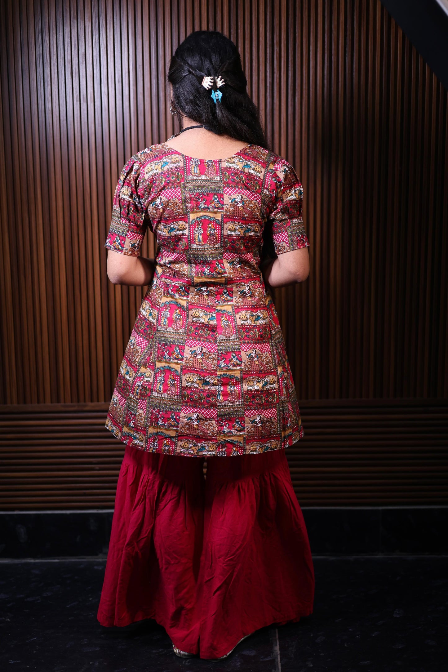 "Ethnic Ajrakh Print Peplum Kurti with Flared Palazzo"