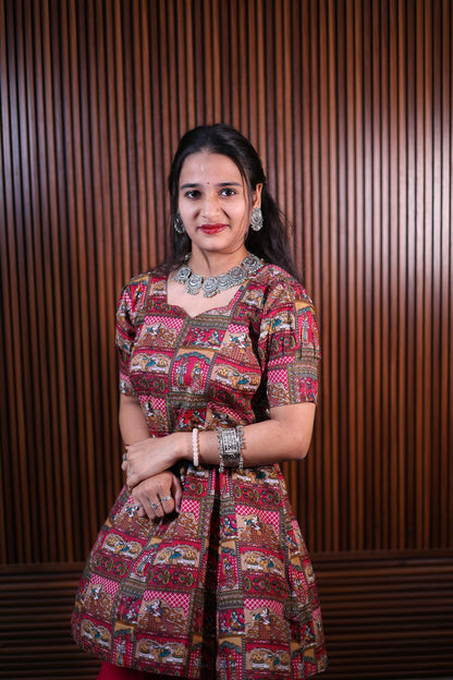 "Ethnic Ajrakh Print Peplum Kurti with Flared Palazzo"