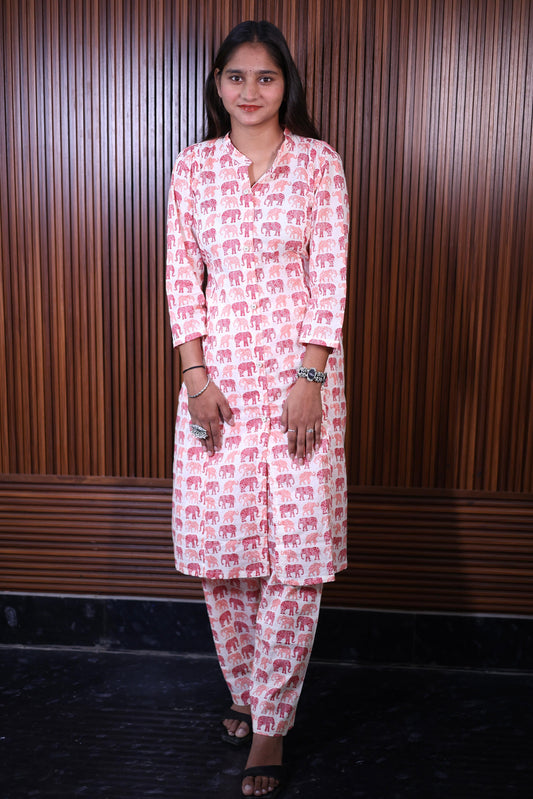 "Heritage Bliss - Elephant Print Kurta Set"
