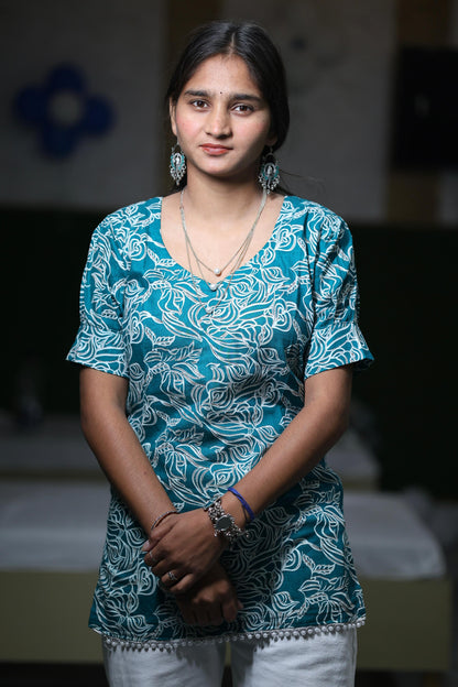 Aqua blossom short kurti