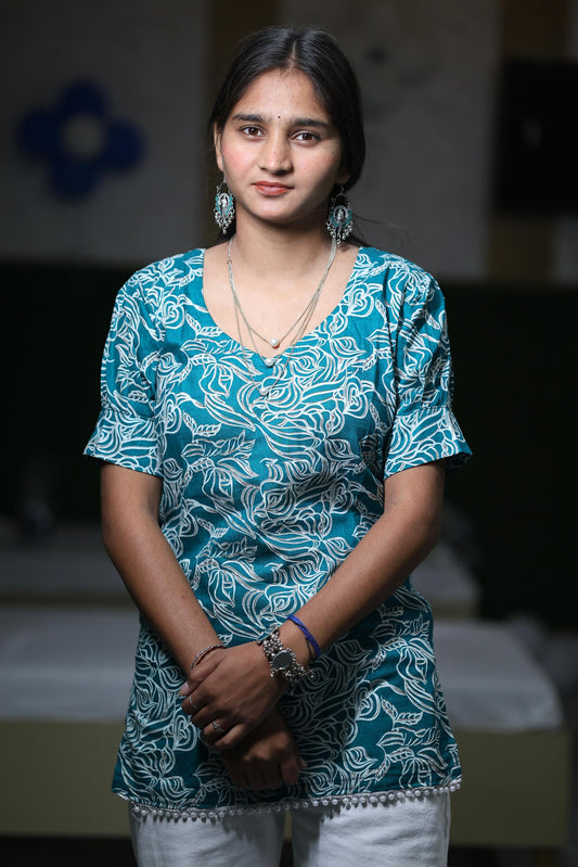 Aqua blossom short kurti