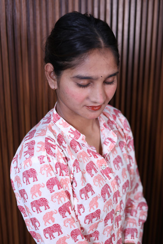 "Heritage Bliss - Elephant Print Kurta Set"