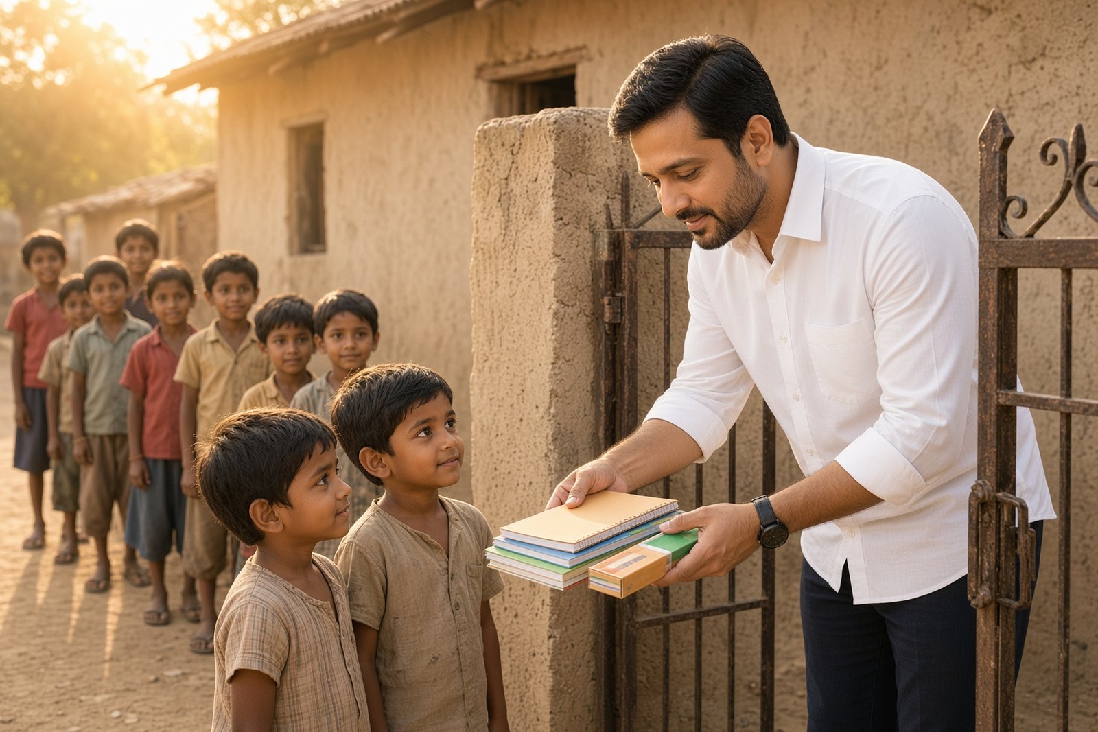 Pardeep with schoolchildren, in the spirit of the youth message he shares